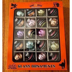 NIB SET 20 Radko SHINY BRITE Glass HALLOWEEN Ornaments Pumpkins & Stripes 1.25"